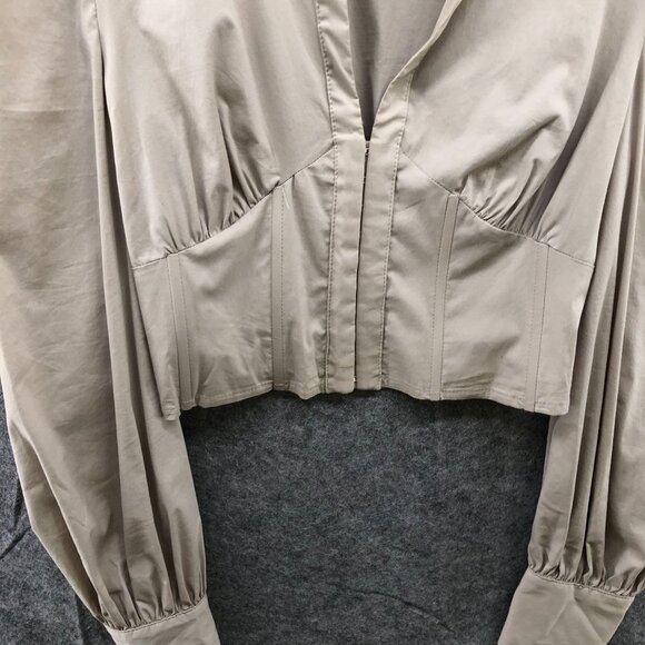 Le Blog Womens Collared Corset Shirt Blouse Long Sleeve Nude Beige Sz S Cropped - Picture 4 of 12